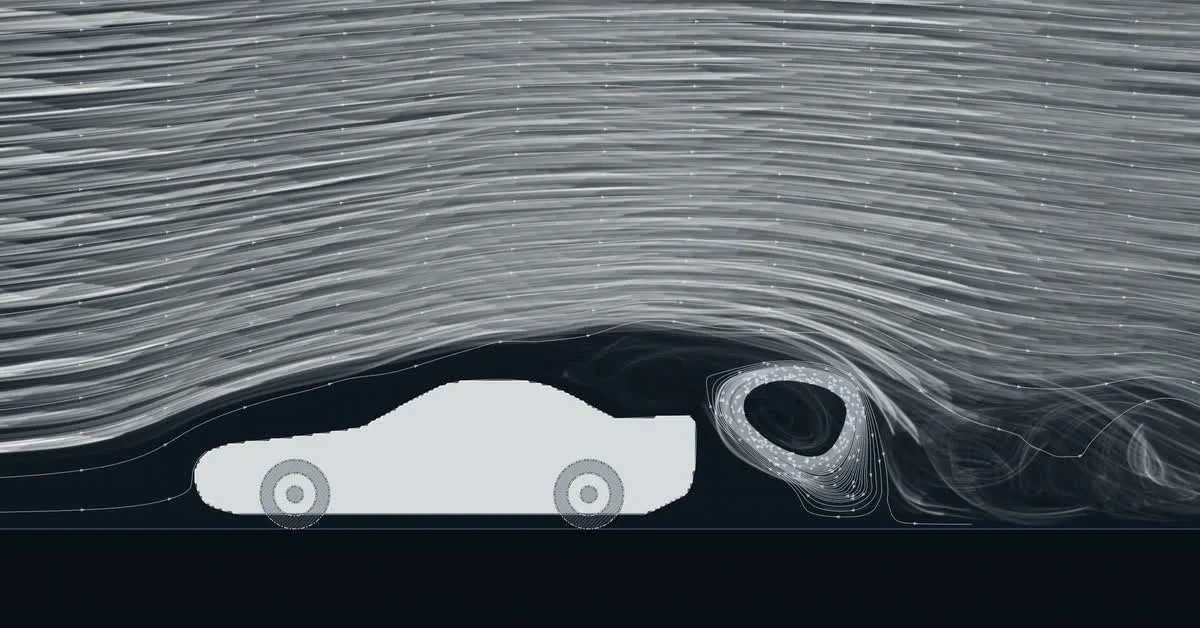 Smoke flowing around a sedan in the WindCanvas wind tunnel